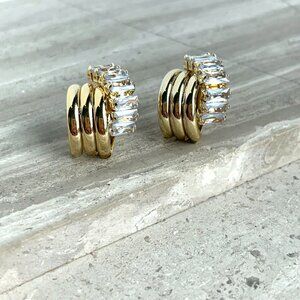 NEW~ Anthropologie Shashi "Grace Diamond" Gold Knot Baguette Crystal Earrings